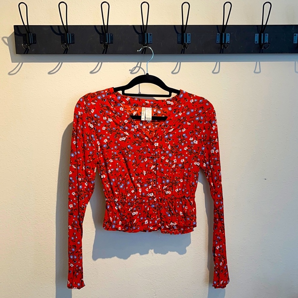 Floral Button Up Cinch Waist Blouse